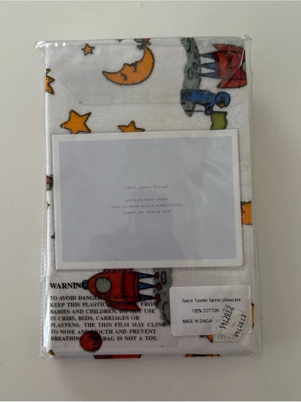Pottery Barn Kids Crib Size Pillowcase White Space Traveler Flannel Lot of 2